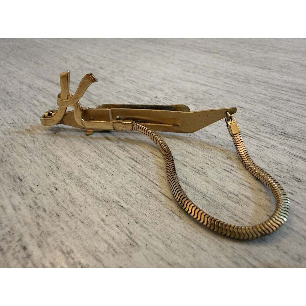 K Monogram Initials Letter Snake Chain Vintage FOLDING ANSON Tie Bar Clip MCM